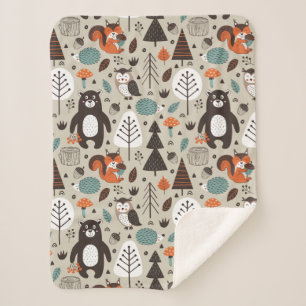 Couverture Sherpa Motif mignon d'animaux de région boisée d'automn