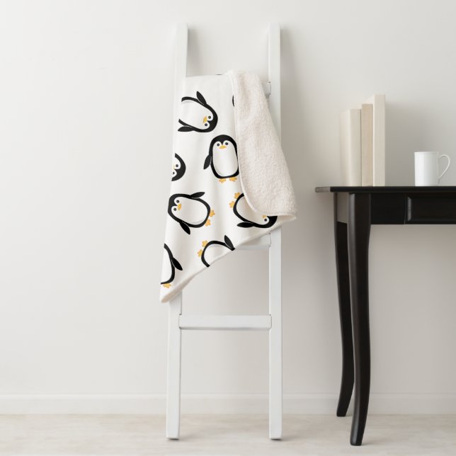 Couverture Sherpa Motif mignon de pingouins (En situation)