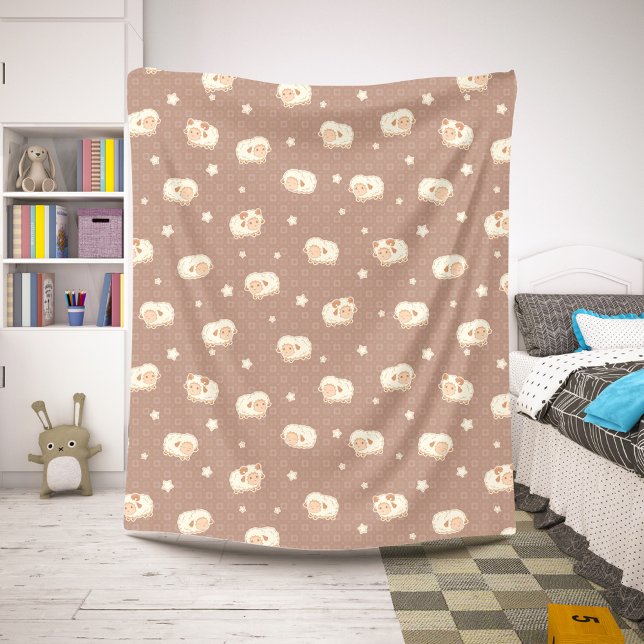Couverture Sherpa Motif mignon petit mouton sur Brown (Créateur téléchargé)