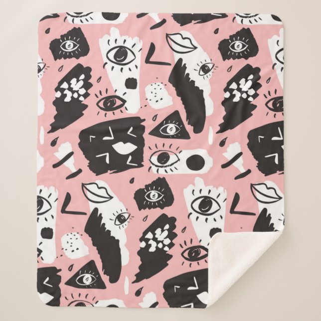Couverture Sherpa Motif moderne abstrait d'oeil et de lèvres (Devant)