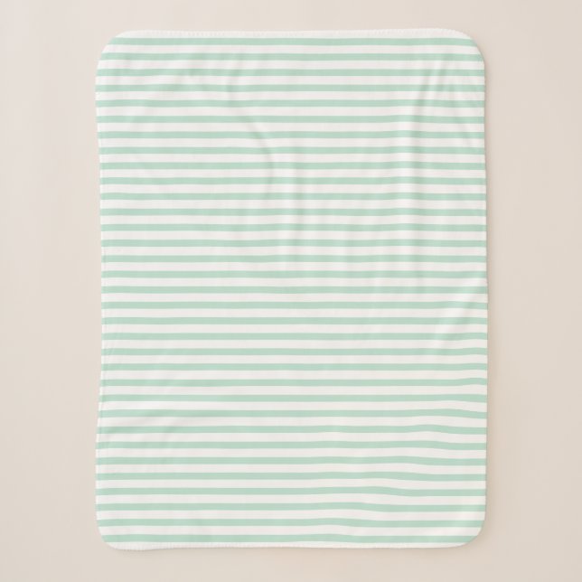 Couverture Sherpa Motif moderne de rayures vert menthe et blanc  (Devant)