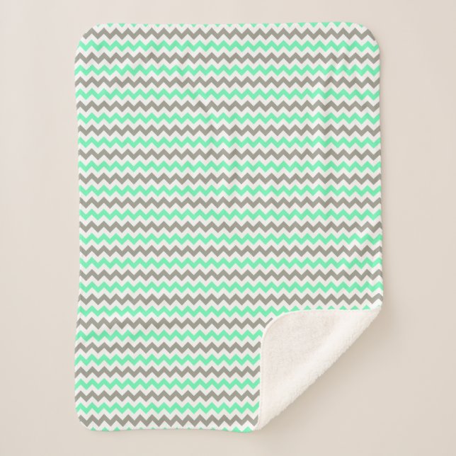 Couverture Sherpa Motif moderne Green Grey Chevron (Devant)