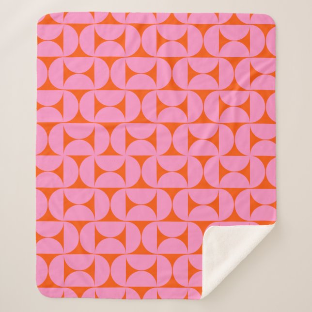 Couverture Sherpa Motif moderne rose Et orange Du Milieu Du Siècle (Devant)