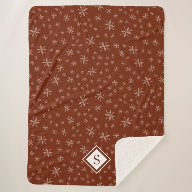 Couverture Sherpa Motif moderne Snowflake sur Red Monogramme (Devant)