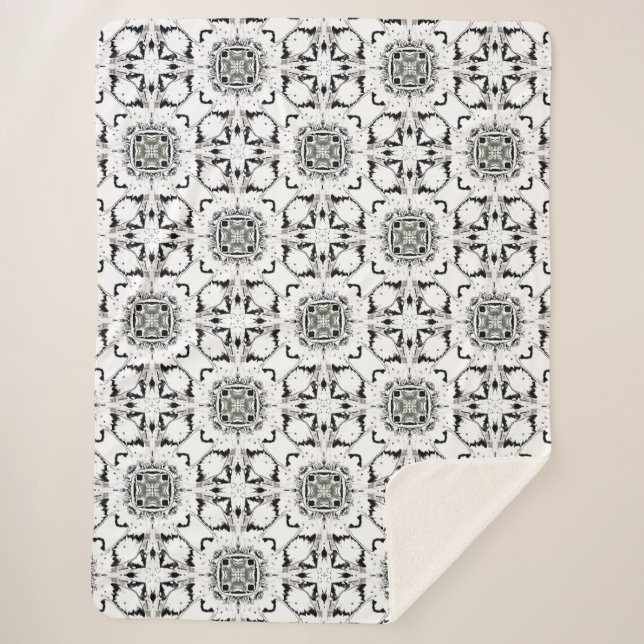 Couverture Sherpa Motif moderne tribal noir et blanc (Devant)