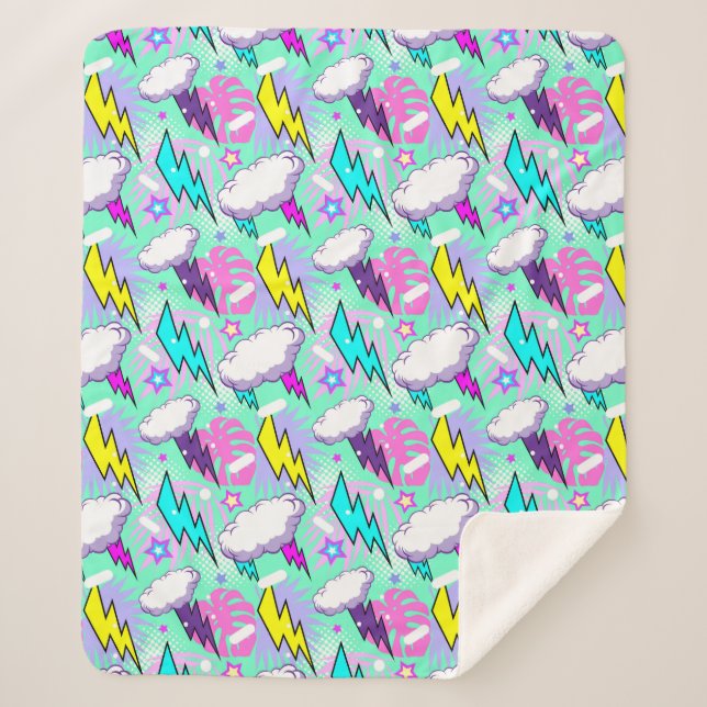 Couverture Sherpa Motif Neon Lightning Bolts & Stars (Devant)