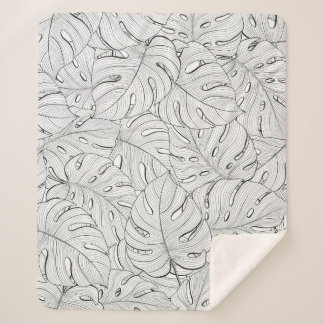 Couverture Sherpa Motif noir blanc Feuille Monstera