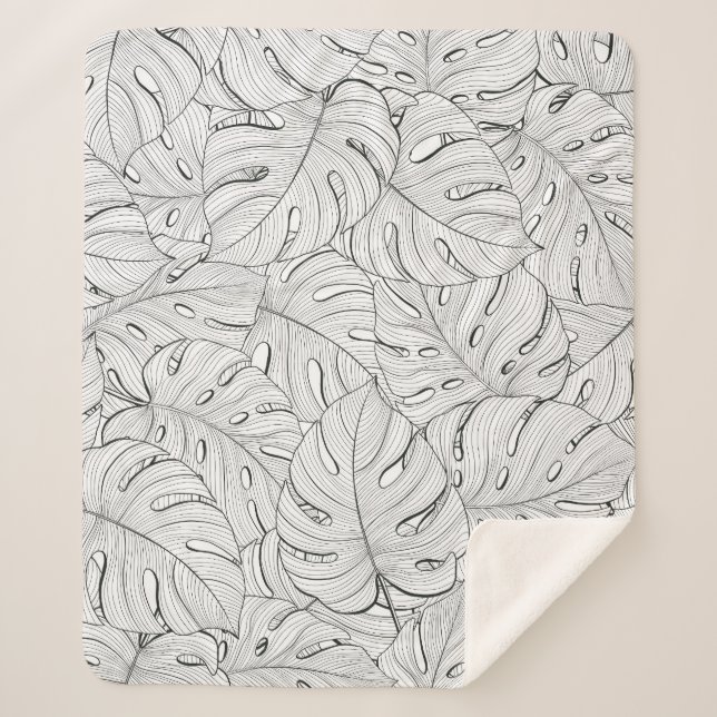 Couverture Sherpa Motif noir blanc Feuille Monstera (Devant)