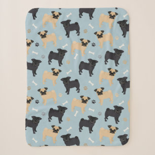 Couverture Sherpa Motif noir et bronzage mignon de carlins