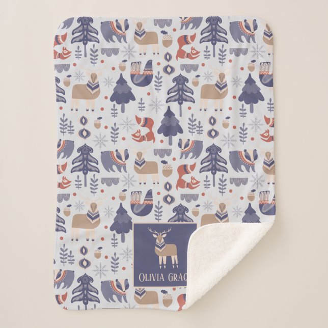 Couverture Sherpa Motif nordique Personnalisé Scandinave (Devant)