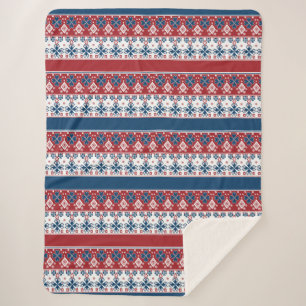 Couverture Sherpa Motif norvégien rayé bleu rouge