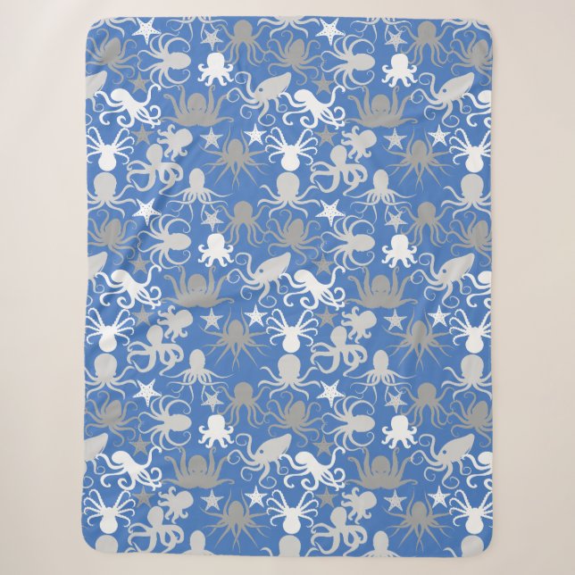 Couverture Sherpa Motif octopus.b LBlue BG (Devant)