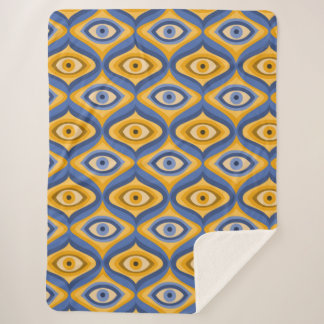 Couverture Sherpa Motif oculaire psychédélique indigo bleu jaune
