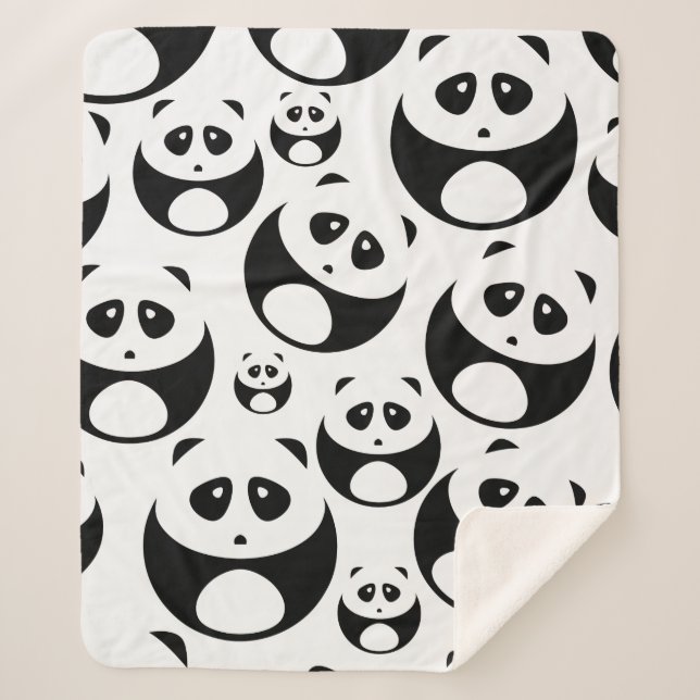 Couverture Sherpa Motif Panda noir et blanc Kawaii (Devant)