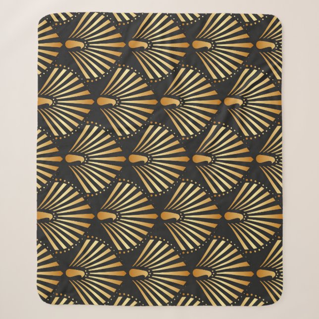 Couverture Sherpa Motif paon d'or Art déco (Devant)