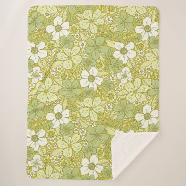 Couverture Sherpa Motif Pastel vert et jaune (Devant)