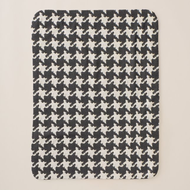 Couverture Sherpa Motif Pied-de-Poule Noir Blanc (Devant)