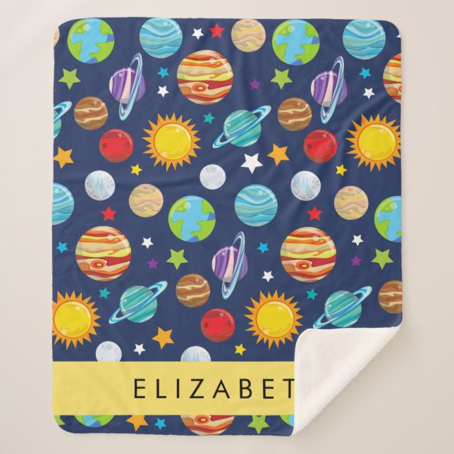 Couverture Sherpa Motif, Planètes, Étoiles, Cosmos, Votre Nom (Devant)