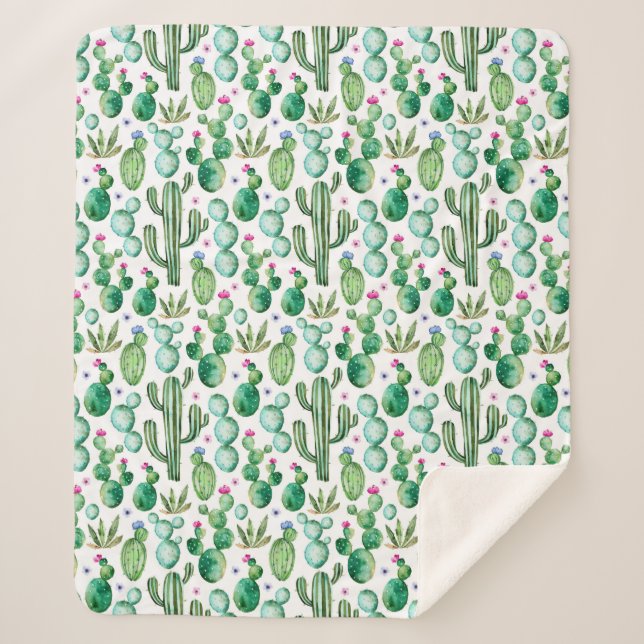 Couverture Sherpa Motif Plante de Cactus d'aquarelle (Devant)