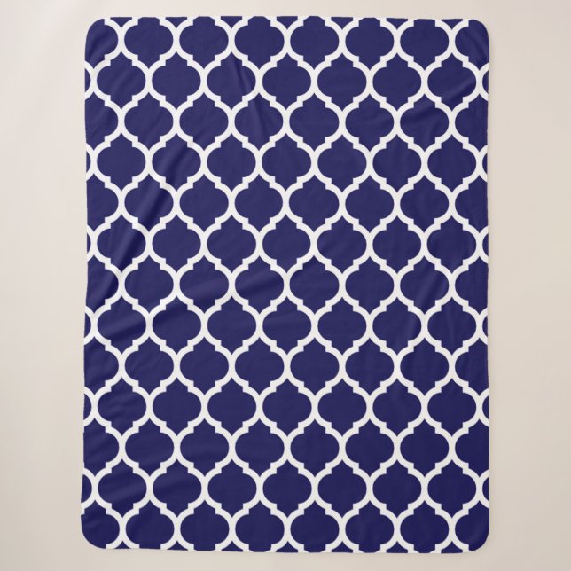 Couverture Sherpa Motif Quatrefoil Marocain Bleu Marine (Devant)