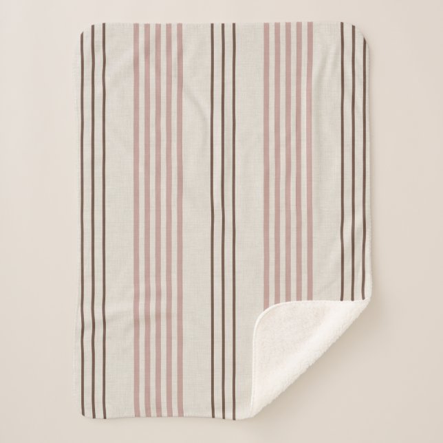 Couverture Sherpa Motif rayé à pois rose marron classique (Devant)