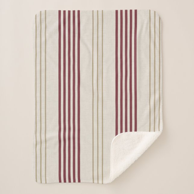 Couverture Sherpa Motif rayé classique rouge Bourgogne (Devant)