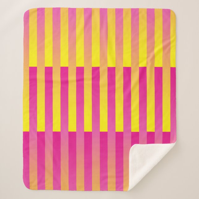 Couverture Sherpa Motif rayé rose jaune orange (Devant)