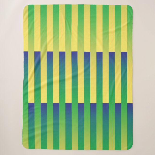 Couverture Sherpa Motif rayé vert jaune bleu (Devant)