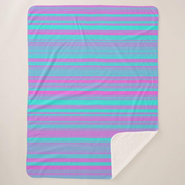 Couverture Sherpa Motif Rayures Rose Violet Bleu (Devant)