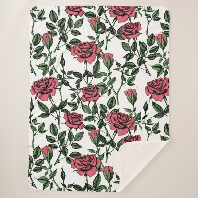 Couverture Sherpa motif rose (Devant)