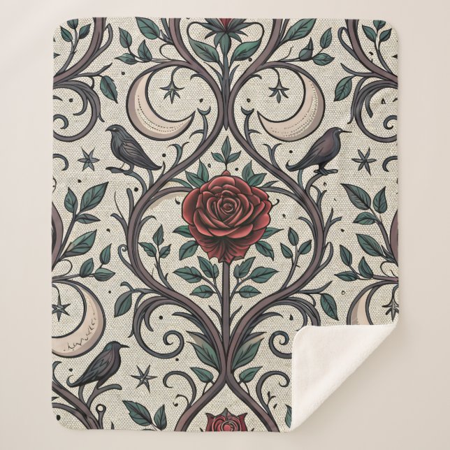 Couverture Sherpa Motif Rose Gothique Foncé (1) (Devant)