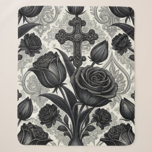 Couverture Sherpa Motif Rose Gothique Foncé (2)