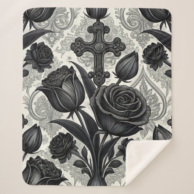 Couverture Sherpa Motif Rose Gothique Foncé (2) (Devant)
