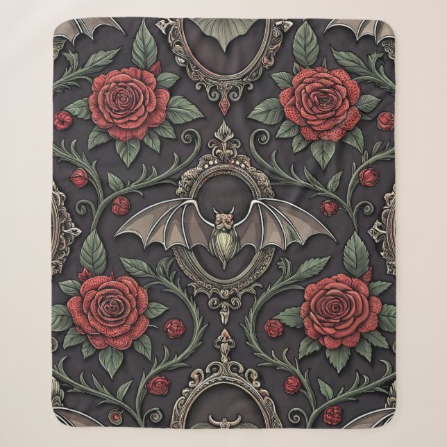 Couverture Sherpa Motif Rose Gothique Foncé (4) (Devant)
