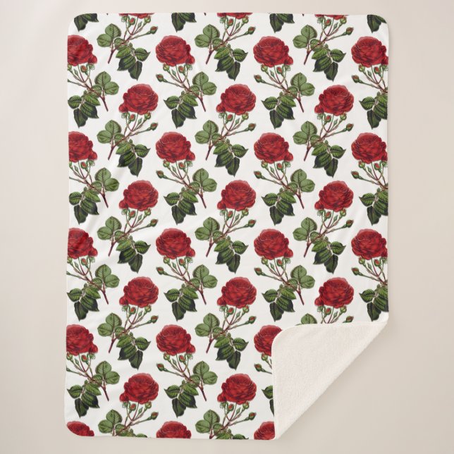 Couverture Sherpa Motif Rose Red Long Stem (Devant)