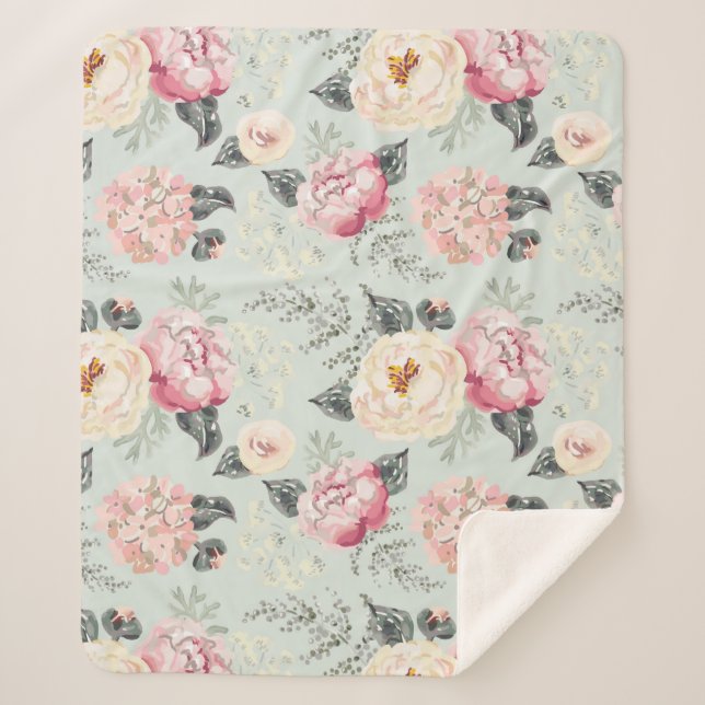 Couverture Sherpa Motif rose Rose Garden (Devant)