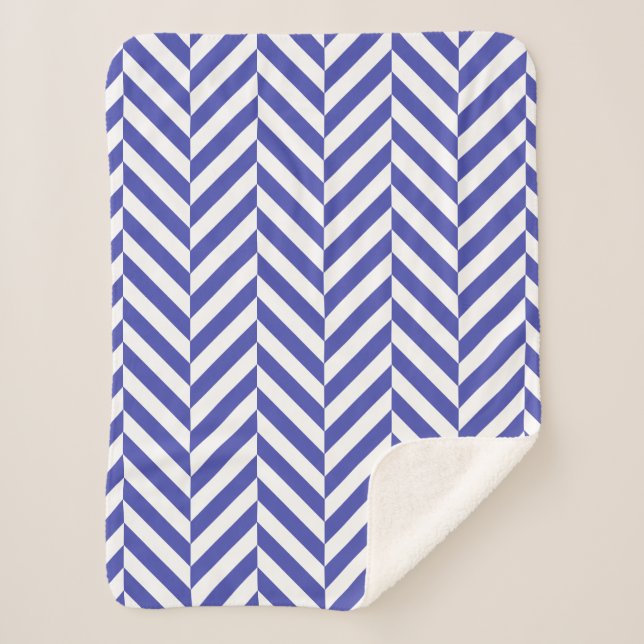 Couverture Sherpa Motif Royal Blue Geometry Herringbone (Devant)