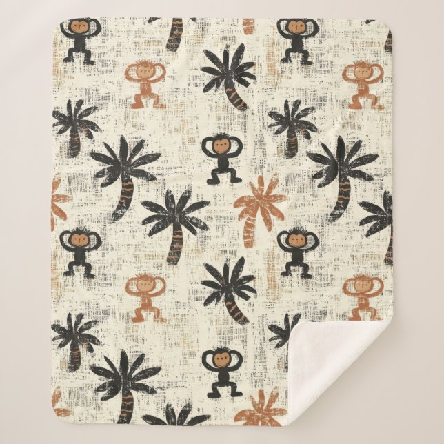 Couverture Sherpa Motif Safari Jungle Singe Bohème (Devant)