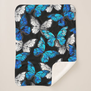 Couverture Sherpa Motif sans couleur foncée avec papillons bleus Mor