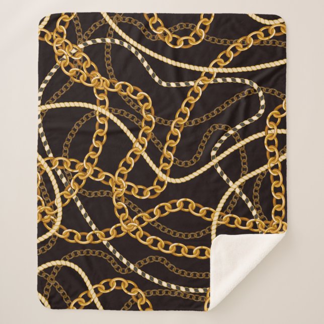 Couverture Sherpa Motif sans couture avec chaînes dorées.  (Devant)