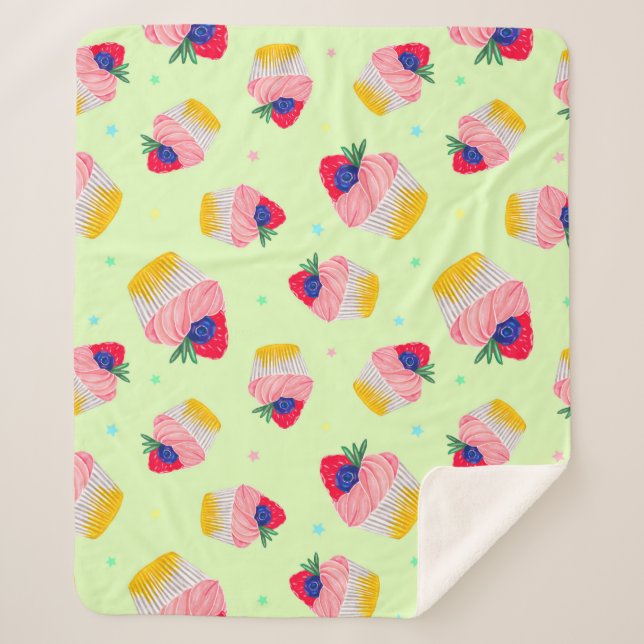 Couverture Sherpa Motif sans couture avec cupcake aux fraises  (Devant)