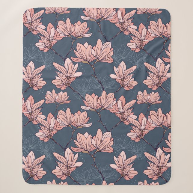 Couverture Sherpa Motif sans couture avec de belles fleurs de magnol (Devant)