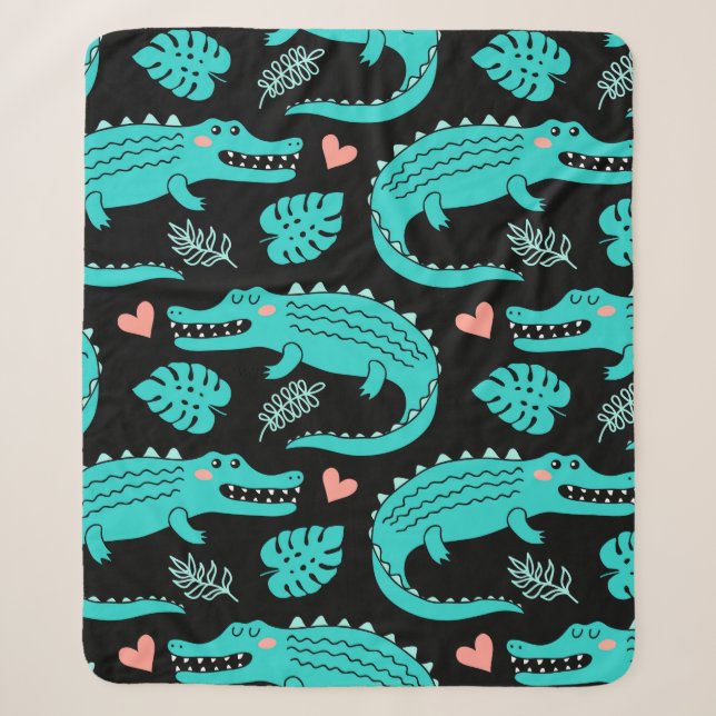 Couverture Sherpa Motif sans couture avec de mignons crocodiles de d (Devant)