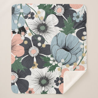 Couverture Sherpa Motif sans couture avec des fleurs délicates dessi