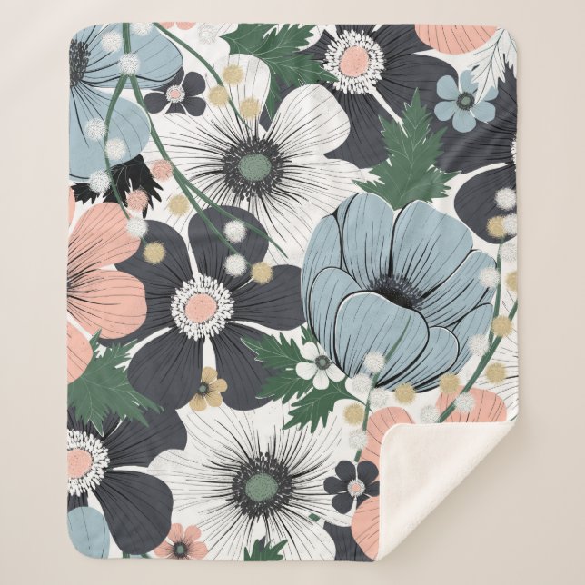 Couverture Sherpa Motif sans couture avec des fleurs délicates dessi (Devant)