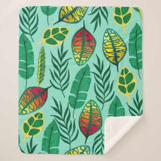 Couverture Sherpa Motif sans couture avec feuilles tropicaux. L'art
