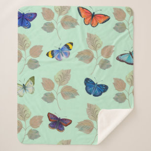 Couverture Sherpa Motif sans couture avec papillons et branches bril