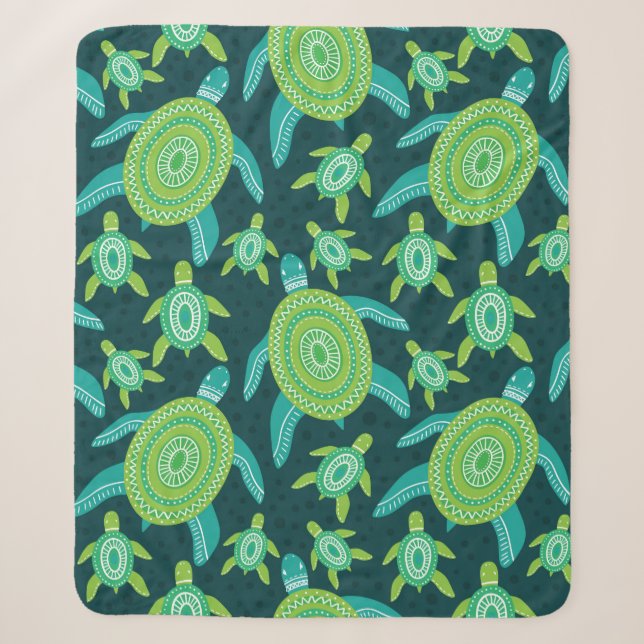 Couverture Sherpa Motif sans couture avec tortues vertes. Mer  (Devant)