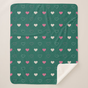 Couverture Sherpa Motif sans couture Cœur Rose & Vert Minimaliste Mi