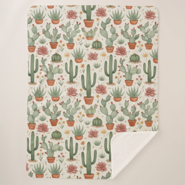 Couverture Sherpa Motif sans couture de cactus de désert succulent (Devant)